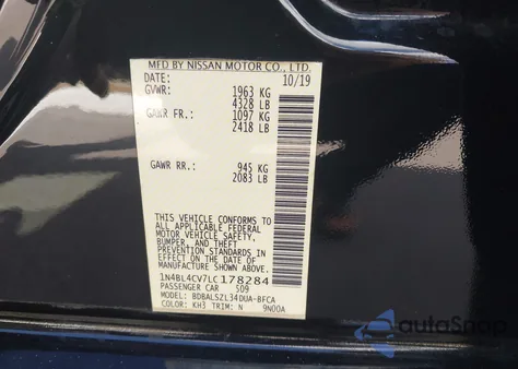 2020 Nissan Altima Sr Fwd z USA, uszkodzony, nr VIN 1N4BL4CV7LC178284